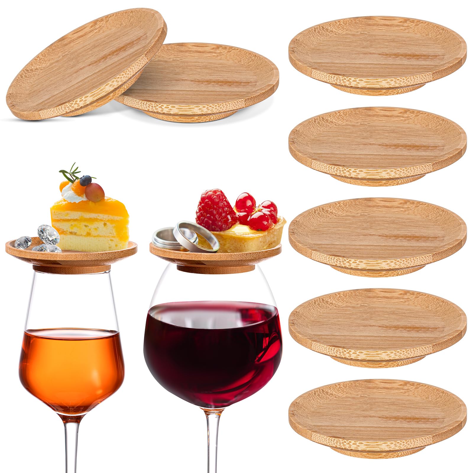 STFALI Weinglas Topper Set - 6 Holzaufsätze Für Party Snacks & Desserts