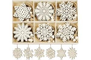 HOUÍSM 24Pack Wooden Snowflakes Ornaments to Paint, Christmas Wooden Crafts Snowflake Cutout Embellishment for Tree Hanging Holiday Card Xmas Gift Tags Kids Paint