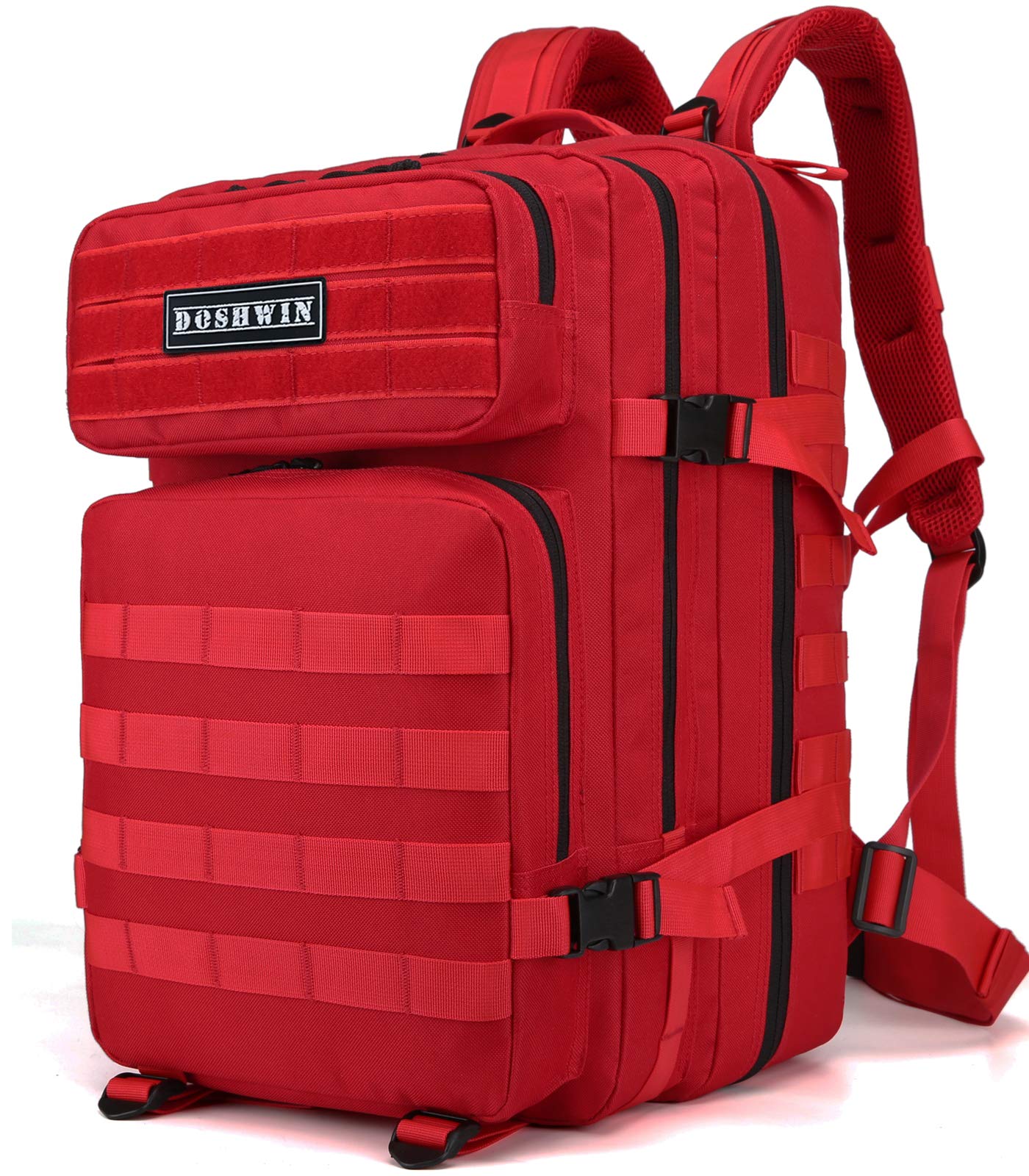Doshwin 40L Military Backpack Tactical Army Assault Pack Molle Camo Rucksack for Camping Trekking Travel Hiking (Red)