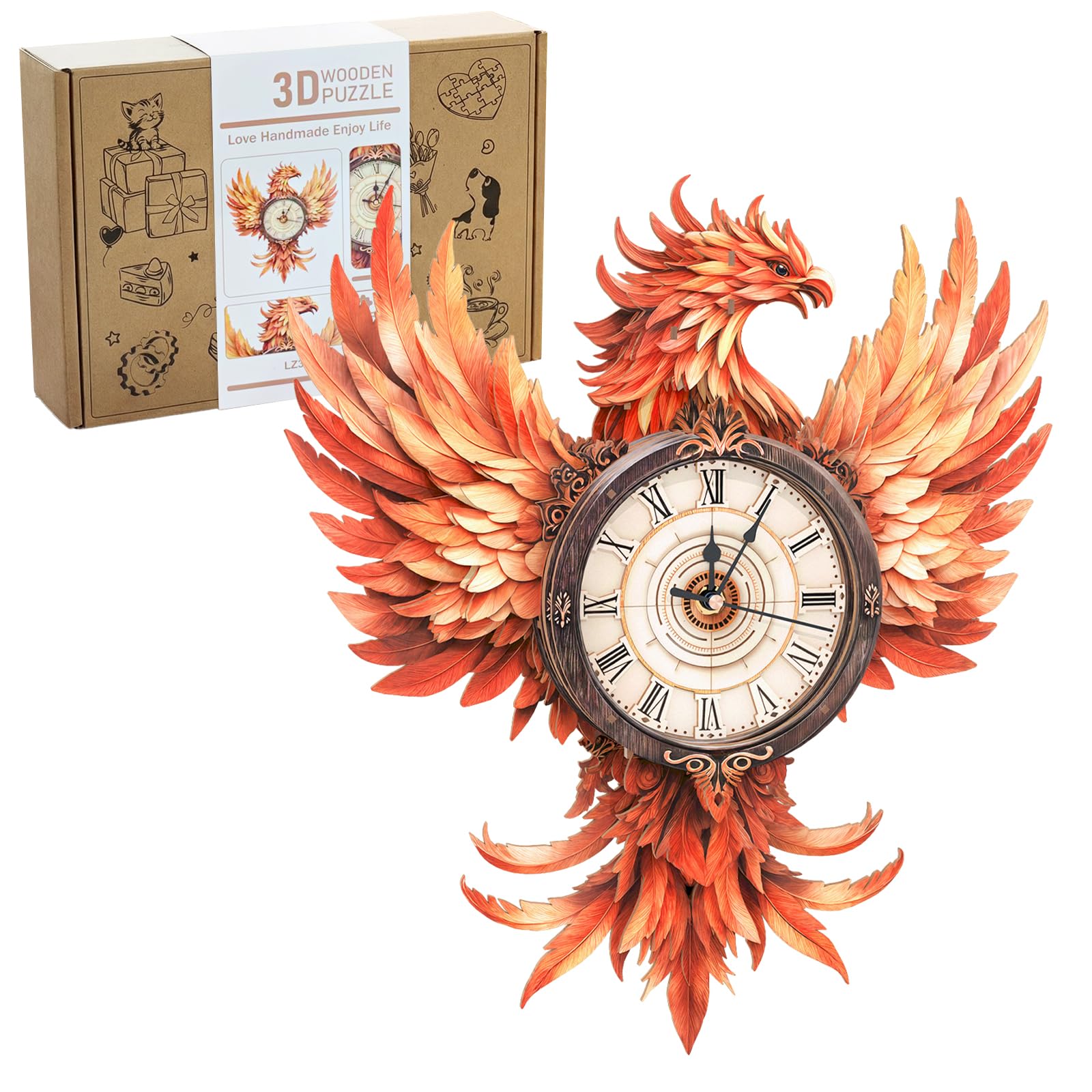 Lilcubics 3D Wooden Puzzles for Adults, Mechanical Phoenix Wall Clock, Wooden Model Kits for Adults to Build, Craft Kits for Men Women, Unique Home Decor
