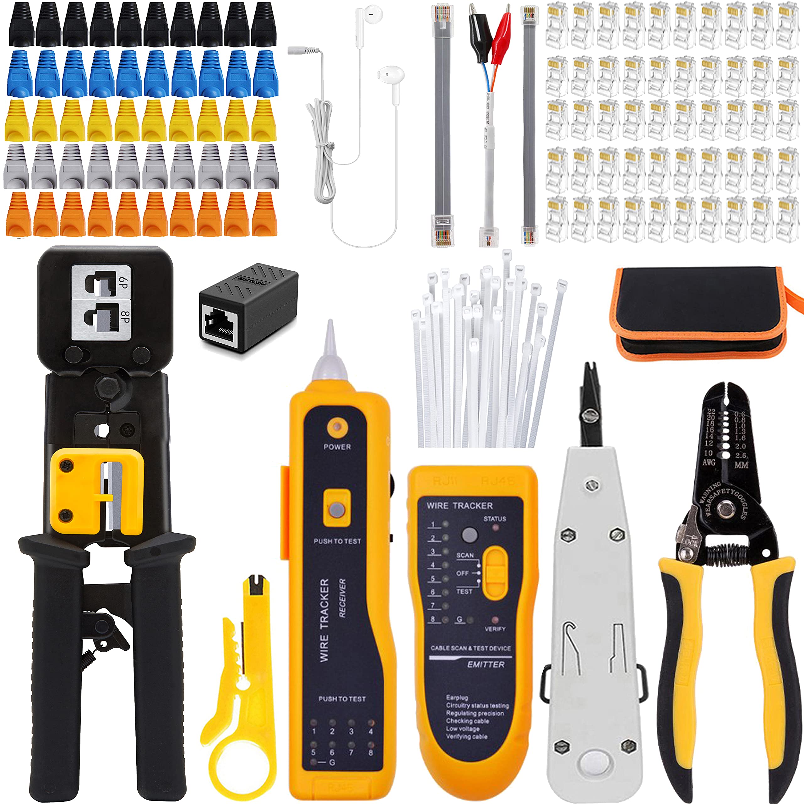 LUBEIN RJ45 Crimp Tool, Punch Down Ethernet Crimper for Pass-Through RJ11 Connectors, CAT5/CAT6 Network Cable UTP/STP Wire Crimping Tool(CAT-H Shape)