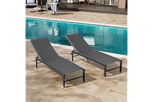 Crestlive Products Lounge Chair Outdoor Set of 2, Aluminum Pool Chaise Lounge Chairs, Adjustable Five-Position Tanning Recliner, All Weather for Patio, Beach, Yard, Pool (Black)