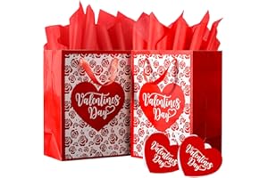 GonLei 2Pack 13" Valentines Gift Bags,Valentines Bags for Her Men Him Women,Valentines Day Goodie Paper Gift Bags for Girlfriend Boyfriend Wife Husband (Love Heart Greeting Card)