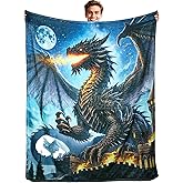 VISSTREE Dragon Throw Blanket for Adults, Fantasy Ancient Animals Dragon Soft Fuzzy Flannel Plush Blanket for Boys Men Home Bed Sofa Crib Couch Throw Blankets Birthday Ideas 50'' x 60''