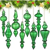 Mifoci 8 Pcs 6 Inch Mercury Glass Finial Christmas Ornaments Hanging Christmas Finials Glass Ornaments Assorted Mercury Decor for Vintage Holiday Xmas Tree Decoration(Green)