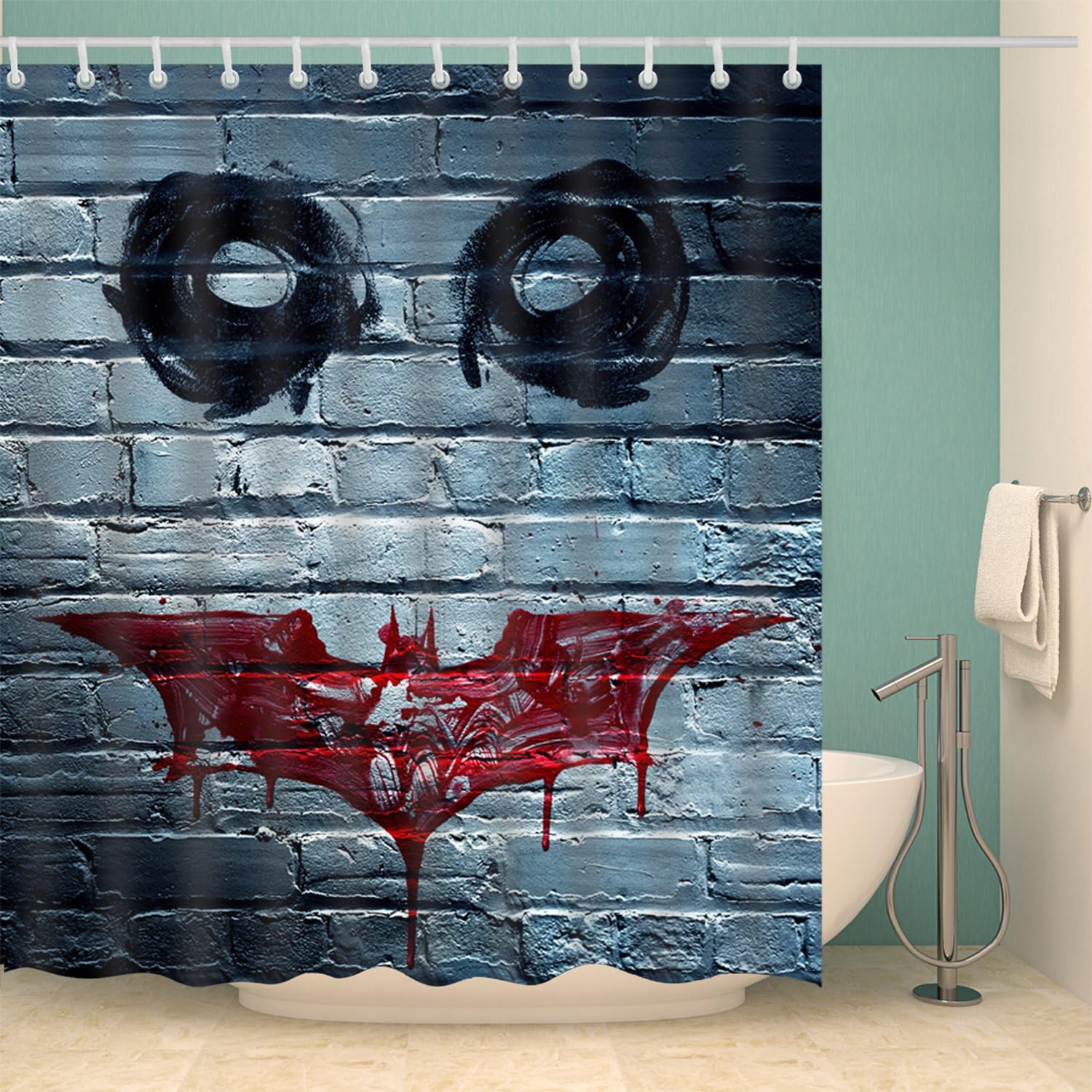 Bartori Decorative Shower Curtain Horror Clown Face on The Wall Like The Joker in Batman Waterproof Polyester Fabric Bath Curtain with Hooks 71''X71'' โฆ