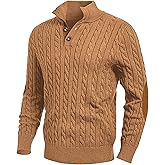 JMIERR Men's Cable Knit Pullover Sweater Casual Long Sleeve Stand Collar Button Knitted Sweaters