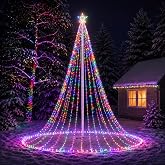 Jowwcen 21.3ft 1570 Leds Flagpole Christmas Tree Lights for 20ft Flag Pole | Outdoor Christmas Decoration, Waterfall Star String Lights, 8 Modes, Large Xmas Yard Decor(Without Flag Pole)