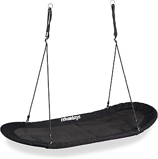 Relaxdays Nestschaukel XXL, Schaukelnest für Kinder & Erwachsene, 100kg, Mehrkindschaukel oval, 141,5 x 43,5 cm, schwarz