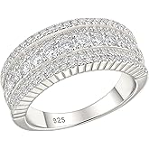 Wuziwen Moissanite Wedding Bands for Women Multi-Row Wide Eternity Stackable Ring D Color VVS1 Clarity Bridal Engagement Rings 925 Sterling Silver