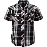 Gioberti Boys Casual Western Plaid Pearl Snap-on Buttons Short Sleeve Shirt