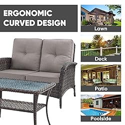 HUMMUH Outdoor Loveseat Sofa 2-Seat PE Wicker
