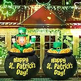 Leyndo 4FT Rises up Down St Patrick's Day Inflatable Outdoor Decorations Inflatable Leprechaun in Pot of Gold with Lights Blow up Lawn Decor for Party St Patrick's Day Holiday Yard Decoration