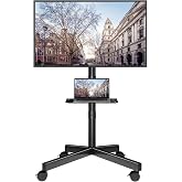 BONTEC Rolling TV Stand with Tilt,Mobile TV Stand Wheels for 23&ndash;65 Inch TVs | Portable TV Cart for LED LCD TVs, Adjustable Shelf, Living Room, Bedroom, Outdoor TV Stand Holds 88 lbs, Max VESA 400x400mm