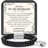 LUXEJEW Gifts for Men - Beaded Leather Bracelet 6mm Matte Agate Stone Bracelets for Men Dad Son Husband Boyfriend Grandpa Grandson Brother Uncle Nephew Adjustable Magnetic Clasp