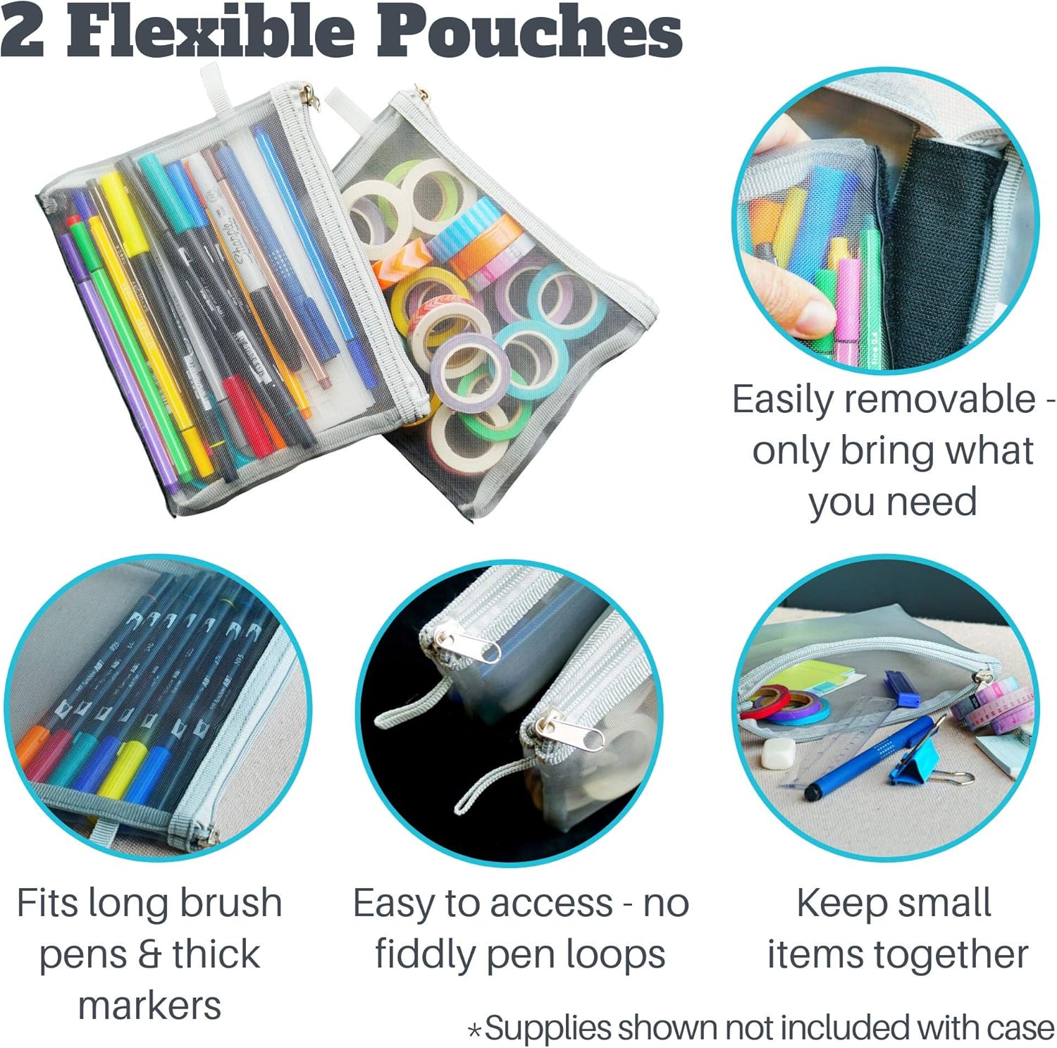 Journal Supplies Storage Case (Gray - Medium) - Custom Travel Organizer Holder for A5 Planner, Pens, Journal Supplies and Accessories (Case Only - Supplies Not Included) : Office Products