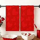 JarThenaAMCS 2Pcs Valentine' s Day Hand Towels Red Heart Decorative Dish Towel 3D Jacquard Cotton Bath Towel for Holiday Home Kitchen Bathroom Decor Gift Set, 29.5 x 13.7 Inch
