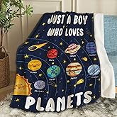 ARTBLANKET Just A Boy Who Loves Planets Solar System Space Throw Blanket Fannel Fleece Super Soft Funny Blanket Travel Throw Blanket for Bed Couch Sofa 40 x 50 Inch for Kid