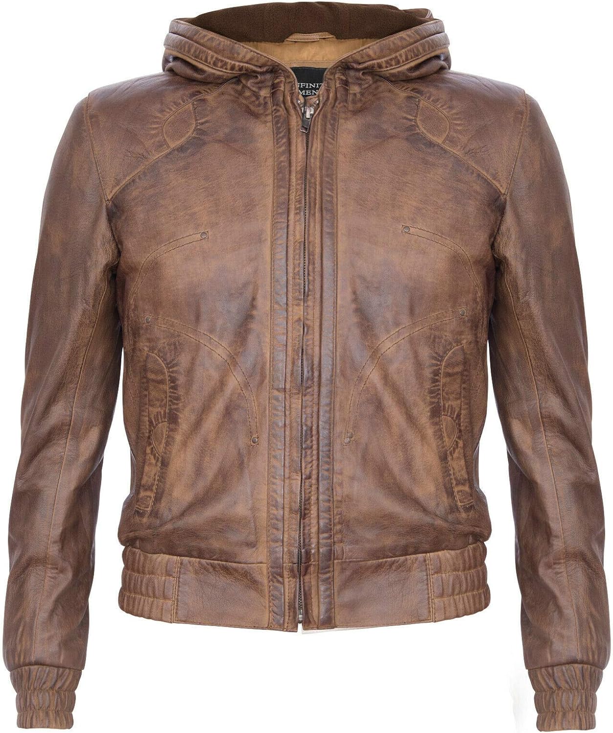 Infinity Leather Chaqueta de Aviador con Capucha de Cuero Real para Pilotos para Hombre