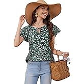 Stamain Womens Summer Tops Floral V Neck Blouses for Women Dressy Casual Short Sleeve Shirts to Wear with Leggings 2025