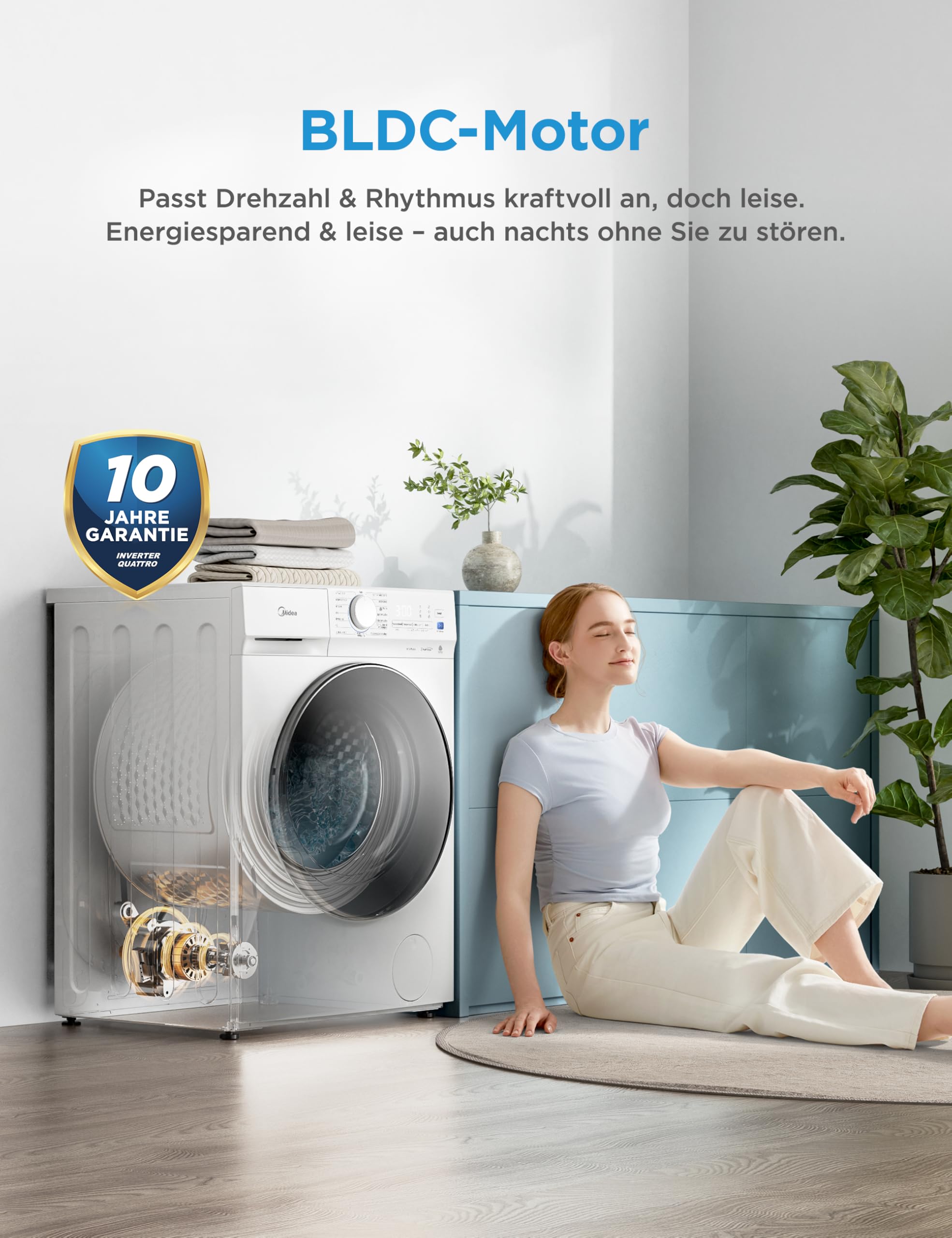 Midea Waschmaschine V3 series, 8 kg | Energieeffizienzklasse A-10% | 1400 U/min | Dampffunktion | Tierhaare| 15-Min Schnellwäsche | Woolmark-Zertifiziert | MFV3EW80BA10 | Weiß 5