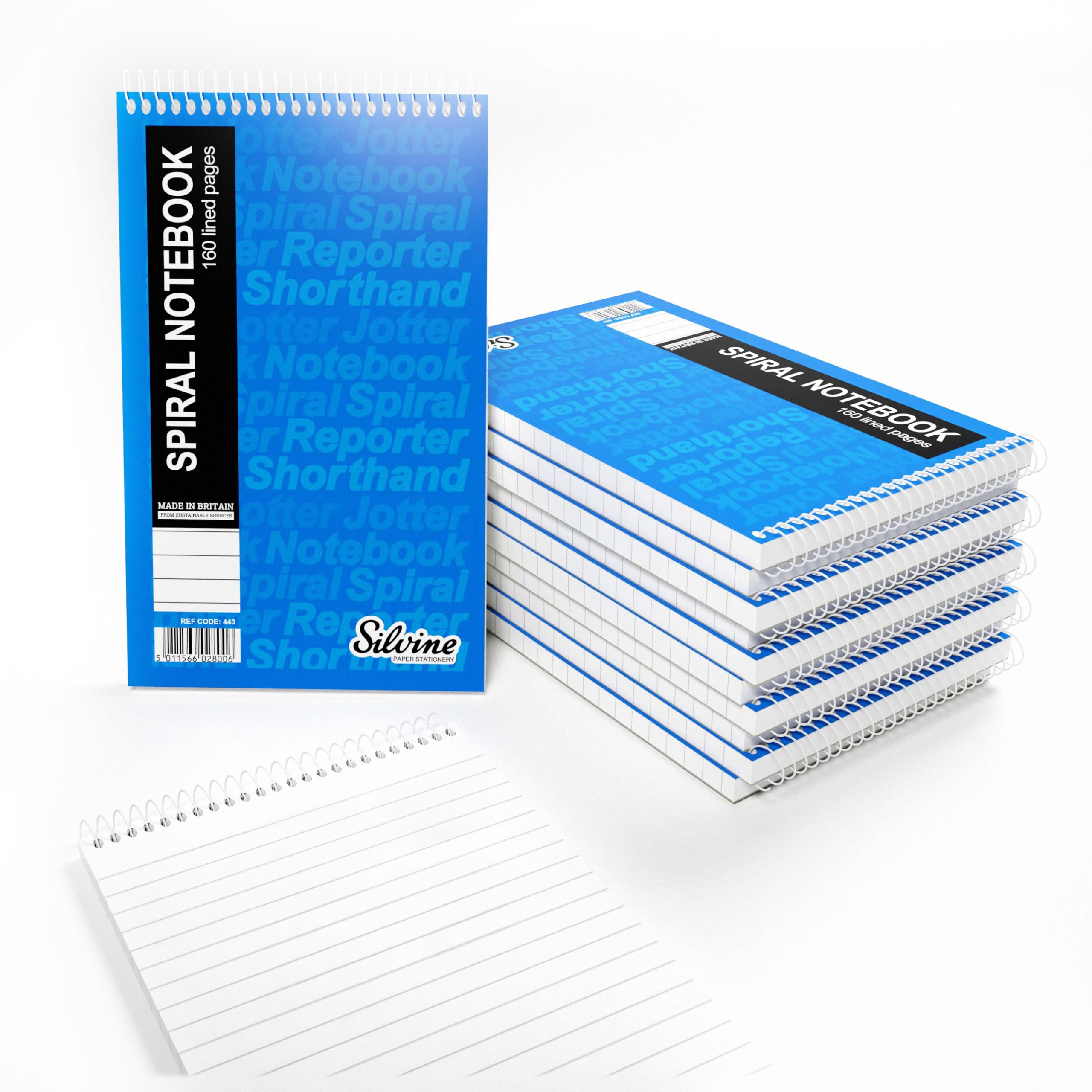Silvine 8x5" Reporter's Spiral Shorthand Notebook with 160 Pages (Pack of 12), Blue (Cover may vary)