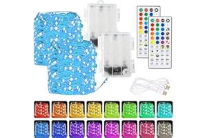 Dazzle Bright Color Changing Fairy Lights Battery Operated, 2 Pack Total 40FT 120LED Silver Copper Wire RGB String Lights with Remote, Waterproof Halloween Decorations for Indoor Outdoor Party Decor
