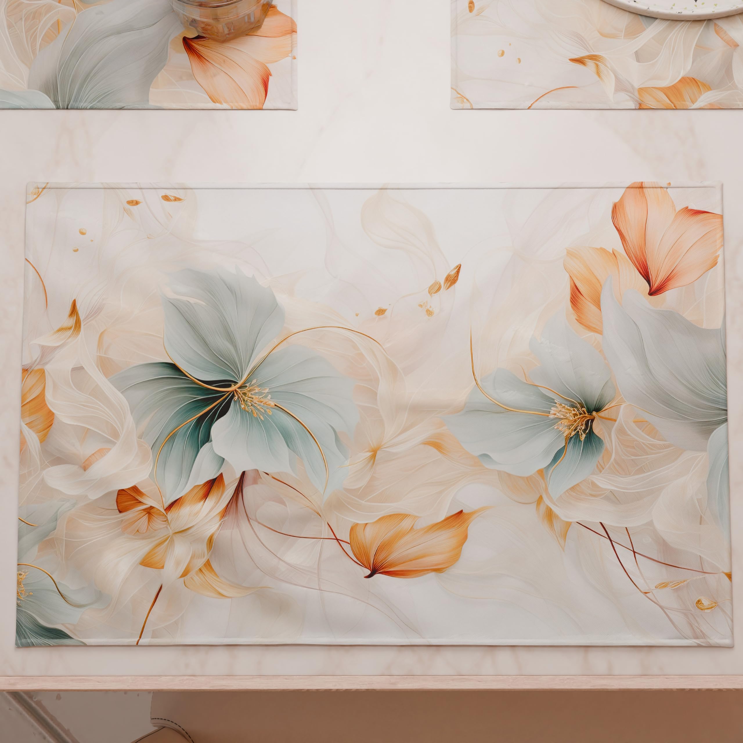PETTI Artigiani Italiani - American Placemats with Digital Print, American Placemats in Fabric and Washable (Set of 2-30 x 45 cm) Marble Flower, 100% Made in Italy