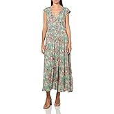Lucky Brand Womens Cinched Pleated Button Down Midi Dress