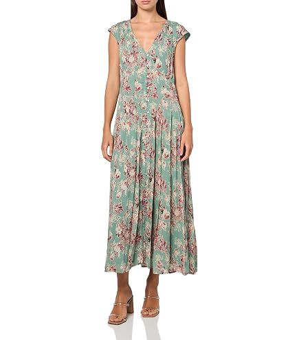 lucky brand bohemian dress Women's Smocked Dropped Waist MIDI Shirt Dress, Olive Floral, L (14-16) at Amazon Women's Clothing store The Shops at Fearrington White v neck handmade Size:standard L Adjustable straps