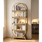 BIASUNS Arched Bookshelf,5-Tier Tall Wide Open Bookshelf,Modern Brown Storage Bookshelves, Freestanding Display Rack Shelving Unit for Office, Bedroom, Living Room, Easy Assembly, Brown