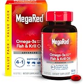 MegaRed Omega 3 Fish Oil &amp; Antarctic Krill Oil Softgels for Brain, Heart, Joints &amp; Eye Support, (80 Count Bottle), Concentrated Omega 3 Fatty Acid Supplement with EPA, DHA, Phospholipids