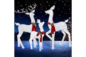 VIKIMORA 61" Christmas Deer Decoration for Outdoor, Christmas Deer Decoration with White Lights, Light up 3D Christmas Reindeer Family Set Decorations for Holiday Addition Yard Lawn Display