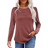 NRROSE Long Sleeve Shirts for Women Fall Fashion 2025 Dressy Casual Blouses Trendy Pleated Tunic Tops for Leggings
