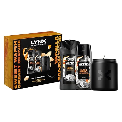 Lynx Black Vanilla Fine Fragrance Kit Gift Set with a body spray, a body wash and a Candle perfect for any occasion 2 piece