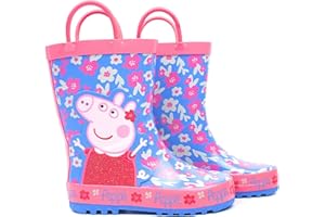 Peppa Pig Wellington Boots Flower Girl's Easy-On Handles Pink Blue Rain Wellies