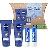 NIVEA Moisturizing Must-Haves Skin Care Set, Essentially Enriched Hand Cream with Almond Oil and Shea Butter, 2.6 Oz Tube (Pack of 2) + Moisture Lip Care Lip Balm, 0.17 Oz Stick (Pack of 2)