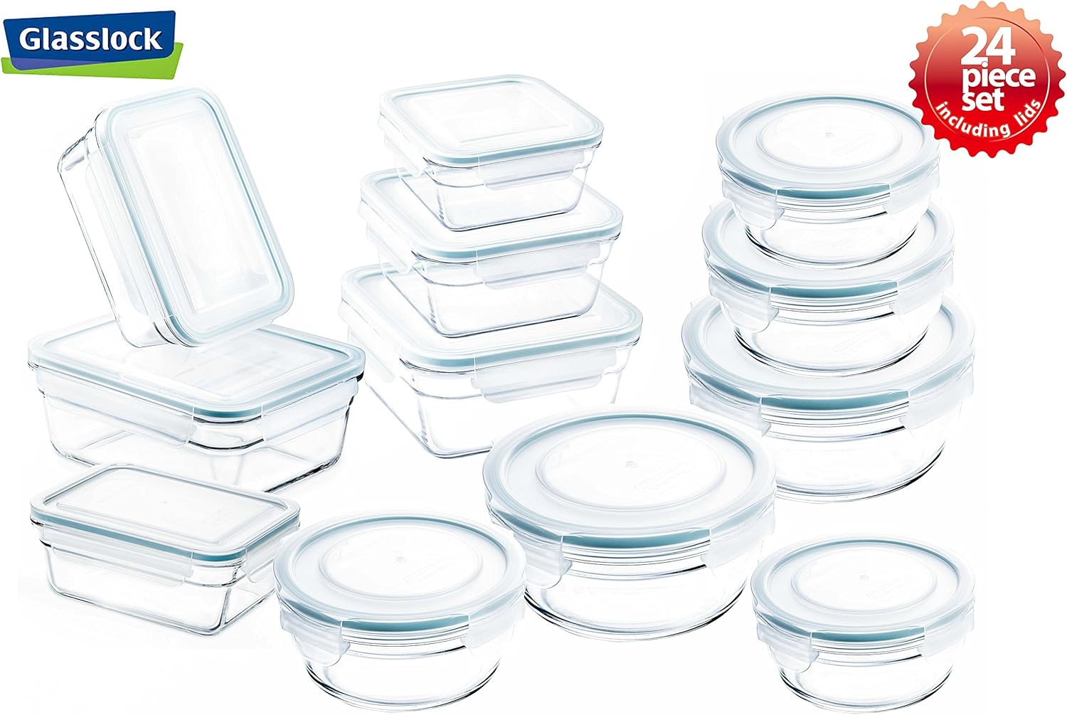 Snaplock Lid Tempered Glasslock Storage Containers 24pc set