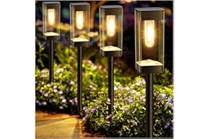 Gorrzai Solar Pathway Lights 8 Pack LED Waterproof Solar Outdoor Lights, Upgraded Stainless Steel Driveway Lighting with Tungsten Filament Bulb for Yard, Landscape, Garden, Walkway, Lawn, Path