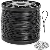 Yarlung 1/16 Inch x 500 Feet Wire Rope Cable with 200 Pcs Crimping Sleeves, Stainless Steel Braided Wire Stranded Rope, Black Vinyl Coated Aircraft Cable for Clothesline, Trellis, 7x7 Strands Core