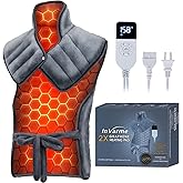 InVarme Neck-Back Far Infrared Heating Pad: 2X Graphene and Luxury Plush Electric Heating Pad for Neck Shoulders and Back - 3X Deep Pain Relief for Mom Dad in Full Body - 24” X 37” 2H Auto Off