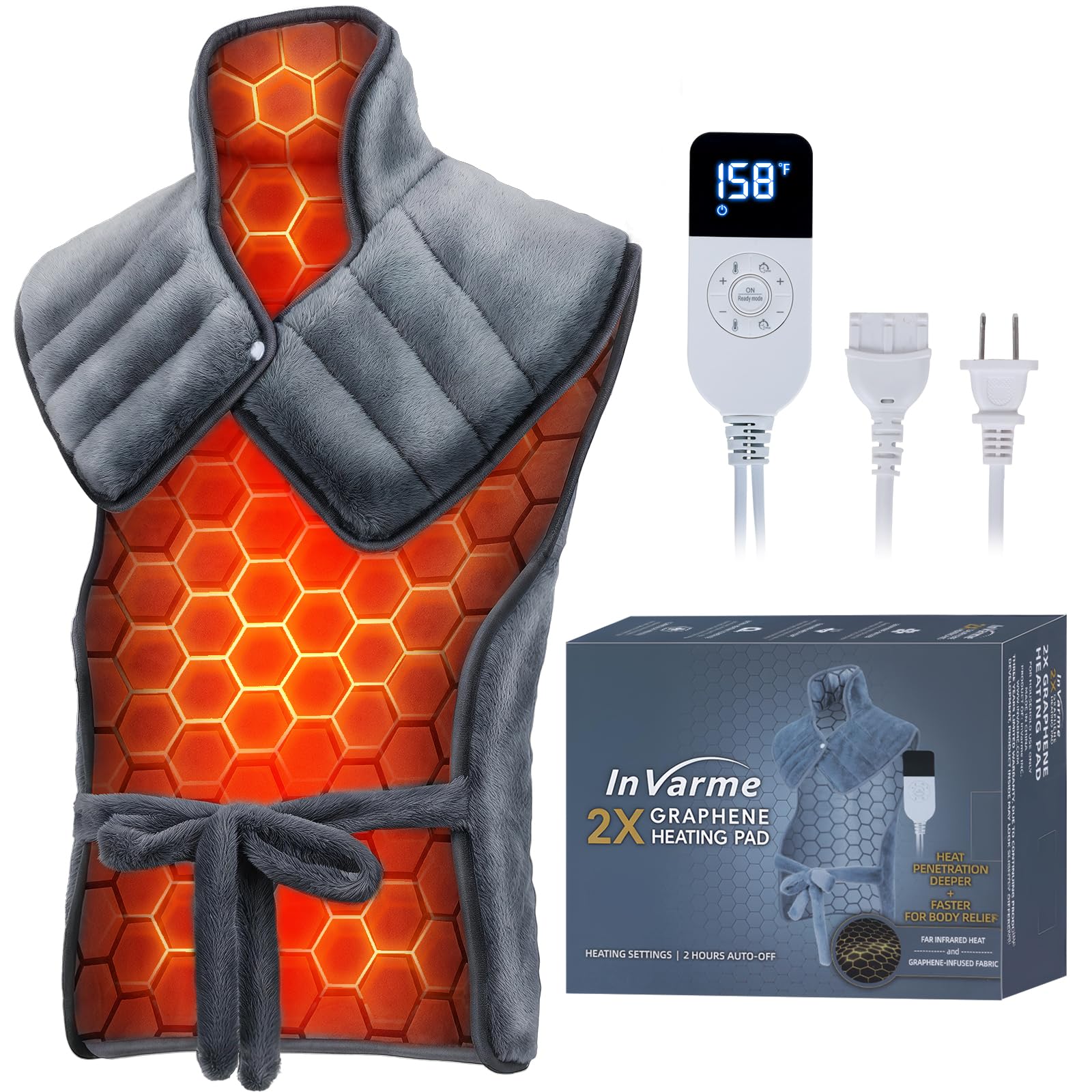 Photo 1 of InVarme Neck-Back Far Infrared Heating Pad: 2X Graphene and Luxury Plush Electric Heating Pad for Neck Shoulders and Back - 3X Deep Pain Relief for Mom Dad in Full Body - 24” X 37” 2H Auto Off
