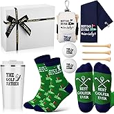 Croknit 10 Pcs Golf Gifts Set for Dad Funny Golfer Gift for Men Include Tumbler Golf Ball Bag Tees Socks Towels Balls Box for Father's Day Birthday for Dad Husband(Stylish Color)