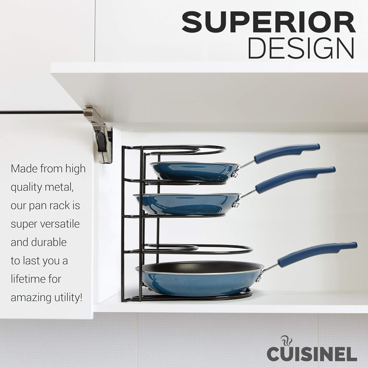 Heavy Duty Pan Organizer, 5 Tier Rack - Holds up to 50 LB - Holds Cast Iron Skillets, Griddles and Shallow Pots - Durable Steel Construction - Space Saving Kitchen Storage - No Assembly Required: Kitchen & Dining