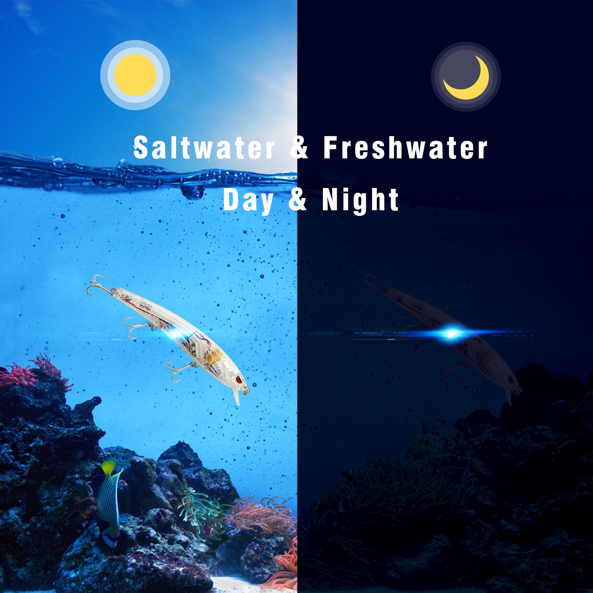 Bass and Trout Fishing Lures,Twitching Lures Rechargeable LED Slowing Sinking Baits with Mustad Hooks Freshwater and Saltwater,Minnow Jerkbait Crankbait