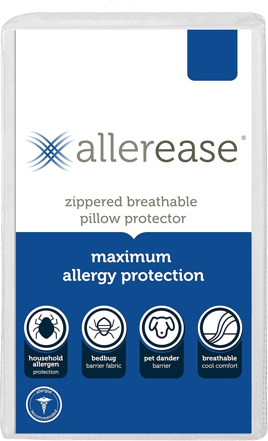 Aller-Ease Maximum Allergy Protector, Standard/Queen, 2-Pack – Hypoallergenic Pillow Cover, Zippered Design Prevents Collection of Bedbugs and Allergens, Machine Washable, 2 Pack, White: Home & Kitchen