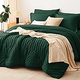 CozyLux Queen Comforter Set Emerald Green Seersucker 7 Pieces Bed in a Bag Queen Comforter Set with Sheets, Luxury Soft Bedding Set with Down Alternative Comforter, Sheets, Pillowcases & Shams