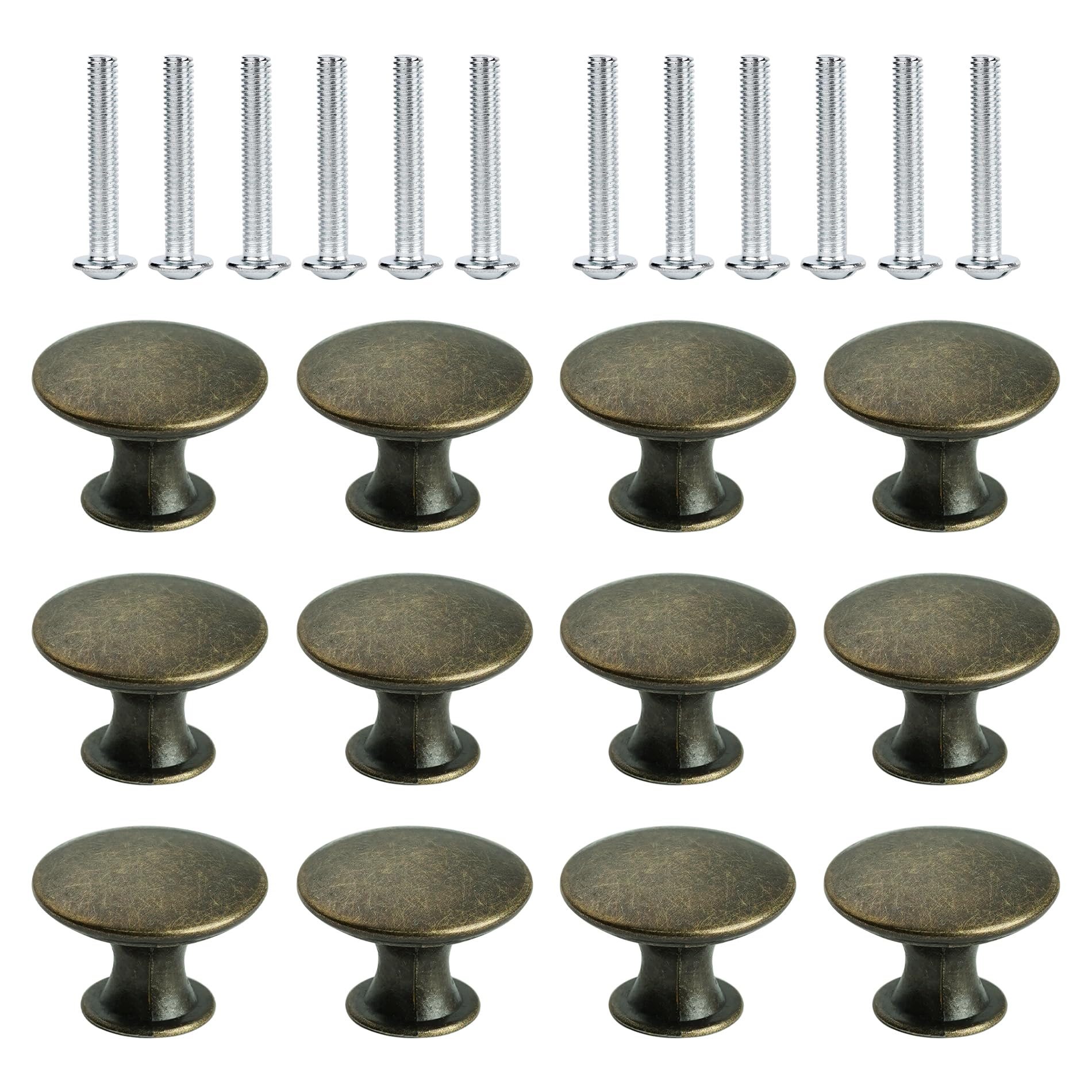 Anhoer 12PCS 30MM Mushroom Kitchen Cupboard Knobs and Drawer Handles - Bronze Round Pull Handle for Furniture, Wardrobes, Bathroom - Chrome Finish
