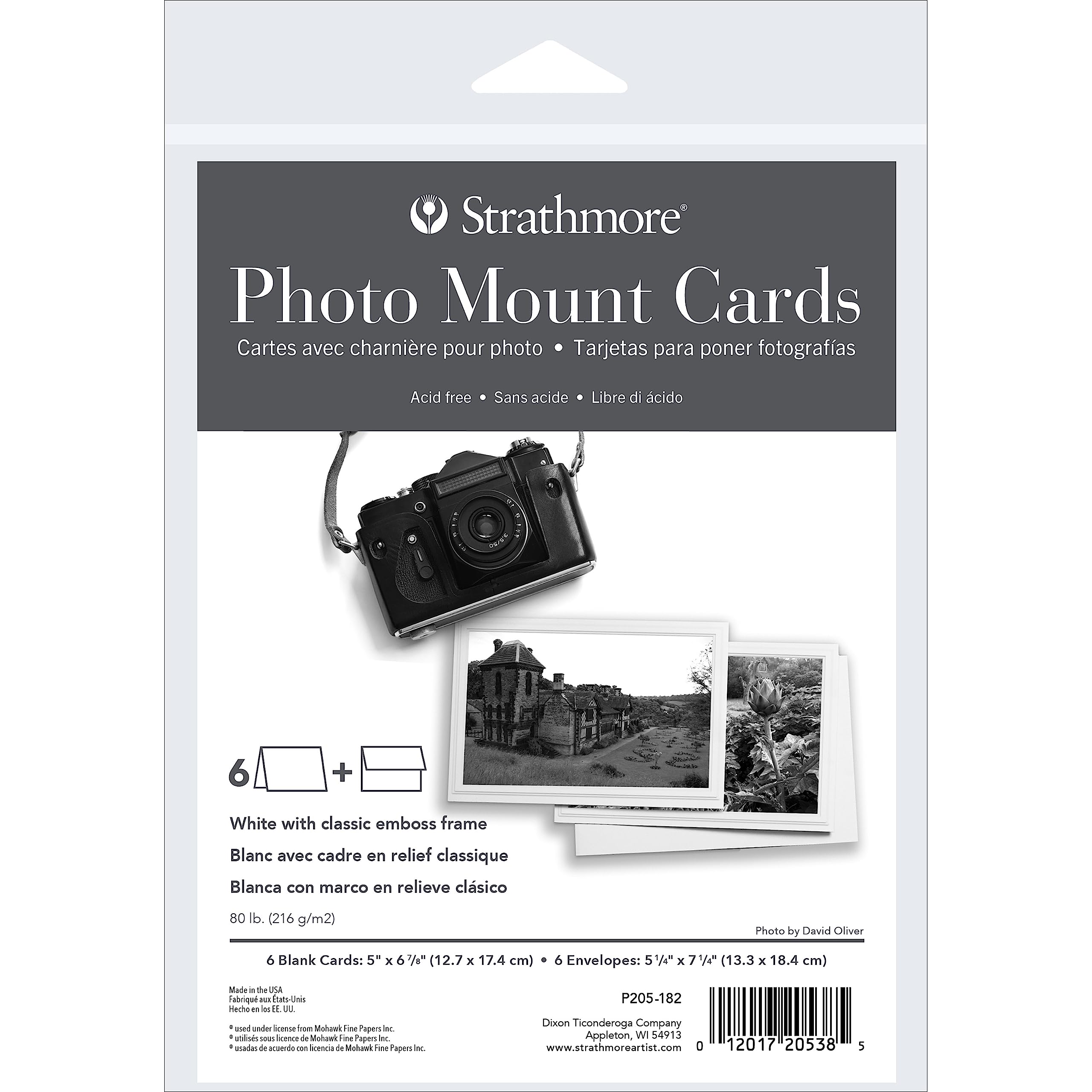 Strathmore Photo Mount Cards, White with Classic Border, 5x6.875 inches, 6 Pack, Envelopes Included - Custom Greeting Cards for Weddings, Events, Birthdays