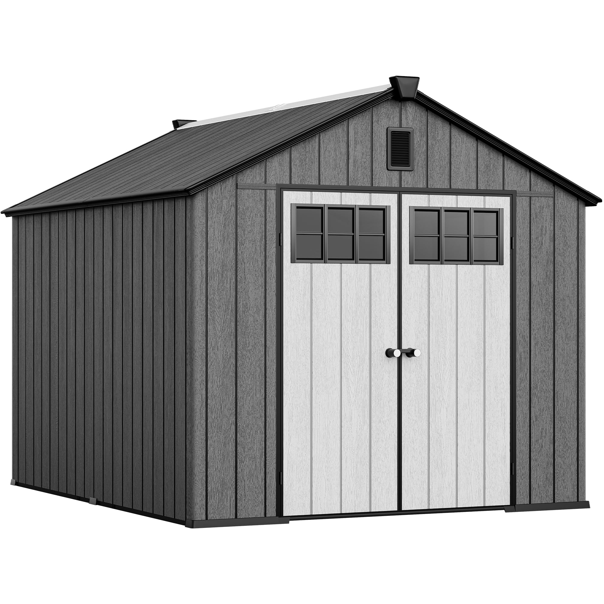 Photo 1 of ***PARTS ONLY -SELLING AS PARTS)*** 
YITAHOME 8x10 FT Outdoor Storage Shed with Floor, Plastic Garden Shed for Bikes, Tools, and Pool Supplies, Outdoor Resin Shed with Lockable Doors, Windows, and Vents for Patio, Lawn, Backyard, Black